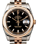 Datejust 36mm in Steel with Rose Gold Fluted Bezel on Jubilee Bracelet with Black Stick Dial