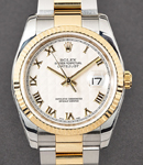 Datejust 36mm in Steel with Yellow Gold Fluted Bezel on Oyster Bracelet with Ivory Pyramid Roman Dial