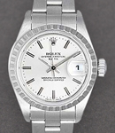 Date Ladys in Steel with Fluted Bezel on Steel Oyster Bracelet with Silver Stick Dial