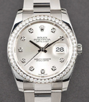 Datejust 36mm in Steel with Diamond Bezel on Oyster Bracelet with Silver Diamond Dial