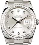Datejust 36mm in Steel with Diamond Bezel on Oyster Bracelet with Silver Diamond Dial
