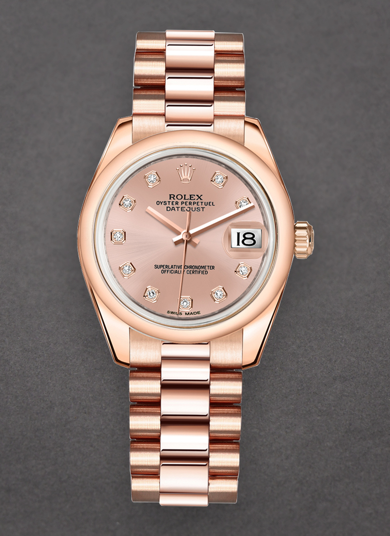 Pre-Owned Rolex Ladies President in Rose Gold with Smooth Bezel