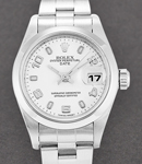 Ladies Date in Steel with Smooth Bezel  on Oyster Bracelet with White Arabic and Stick Dial