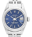 Date Lady's 26mm in Steel with Whie Gold Fluted Bezel on Jubilee Bracelet with Blue Stick Dial