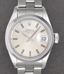 Date Ladys in Steel with Smooth Bezel on Steel Oyster Bracelet with Silver Stick Dial