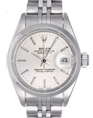 Ladies Datejust in Steel with Smooth Bezel on Steel Jubilee Bracelet with Silver Stick Dial