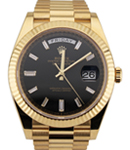 Preident Day Date 40mm in Yellow Gold with Fluted Bezel on President Bracelet with Black Diamond Dial
