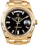 Preident Day Date 40mm in Yellow Gold with Fluted Bezel     on President Bracelet with Black Diamond Dial