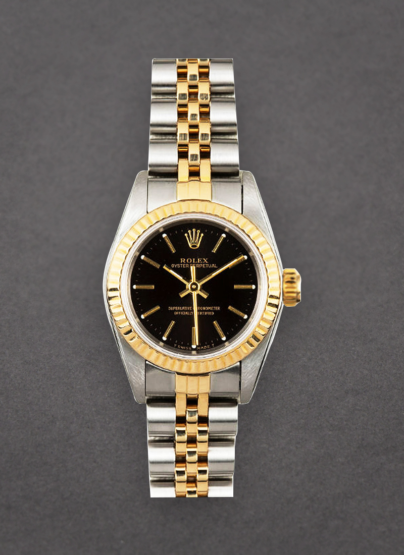 Pre-Owned Rolex Oyster Perpetual Ladies in Steel with Yellow Gold Fluted Bezel