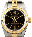 Oyster Perpetual Ladies in Steel with Yellow Gold Fluted Bezel on Jubilee Bracelet with Black Stick Dial