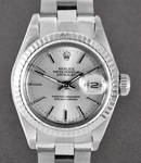 Datejust Lady's in Steel with White Gold Fluted Bezel on Steel Oyster Bracelet with Silver Stick Dial