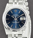 Datejust 26mm Ladies in Steel with White Gold Fluted Bezel on Jubilee Bracelet with Blue Stick Dial