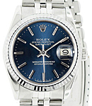 Datejust 26mm Ladies in Steel with White Gold Fluted Bezel on Jubilee Bracelet with Blue Stick Dial