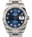 Datejust 36mm in Steel with White Gold Fluted Bezel   on Oyster Bracelet with Blue Diamond Dial