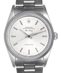Air King 34mm in Steel with Smooth Bezel on Oyster Bracelet with Silver Stick Dial