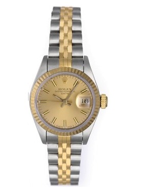 Datejust in Steel with Yellow Gold Fluted Bezel on Steel and Yellow Gold Jubilee Bracelet with Champagne Stick Dial