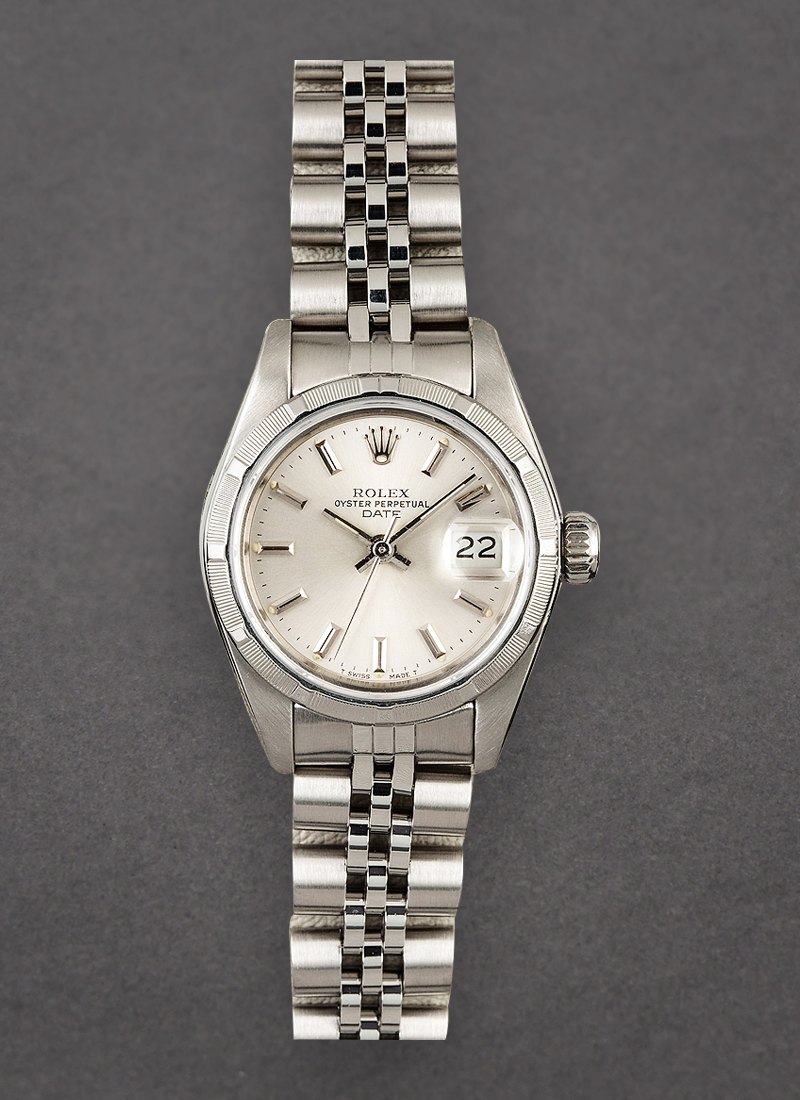 Pre-Owned Rolex Date Lady's 26mm in Steel with Engine Turned Bezel