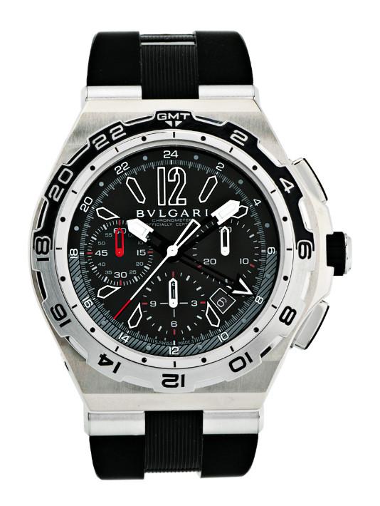 Diagono X-Pro GMT Chronograph in Steel on Black Rubber Strap with Black Dial
