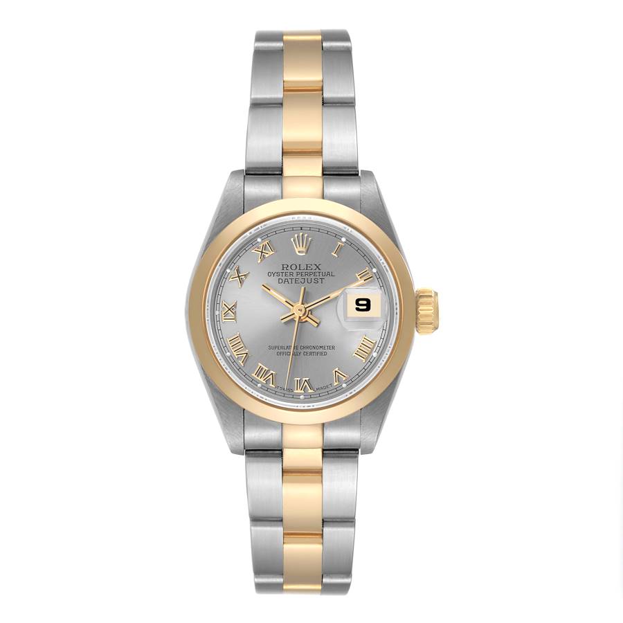 Datejust Ladies in Steel with Yellow Gold Smooth Bezel on Steel and Yellow Gold Oyster Bracelet with Silver Roman Dial