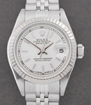 Datejust Ladies 26mm in Steel with White Gold Fluted Bezel on Jubilee Bracelet with Silver Stick Dial