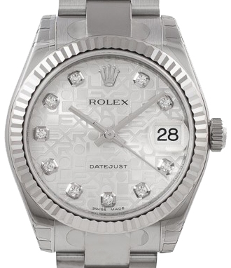 Datejust 31mm in Steel with White Gold Fluted Bezel on Oyster Bracelet with Silver Jubilee Diamond Dial