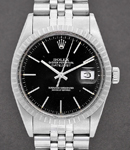 Datejust 36mm in Steel with Engine Turned Bezel on Jubilee Bracelet with Black Index Dial