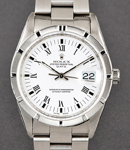 Date 34mm in Steel with Engine Turned Bezel  on Steel Oyster Bracelet with White Roman Dial