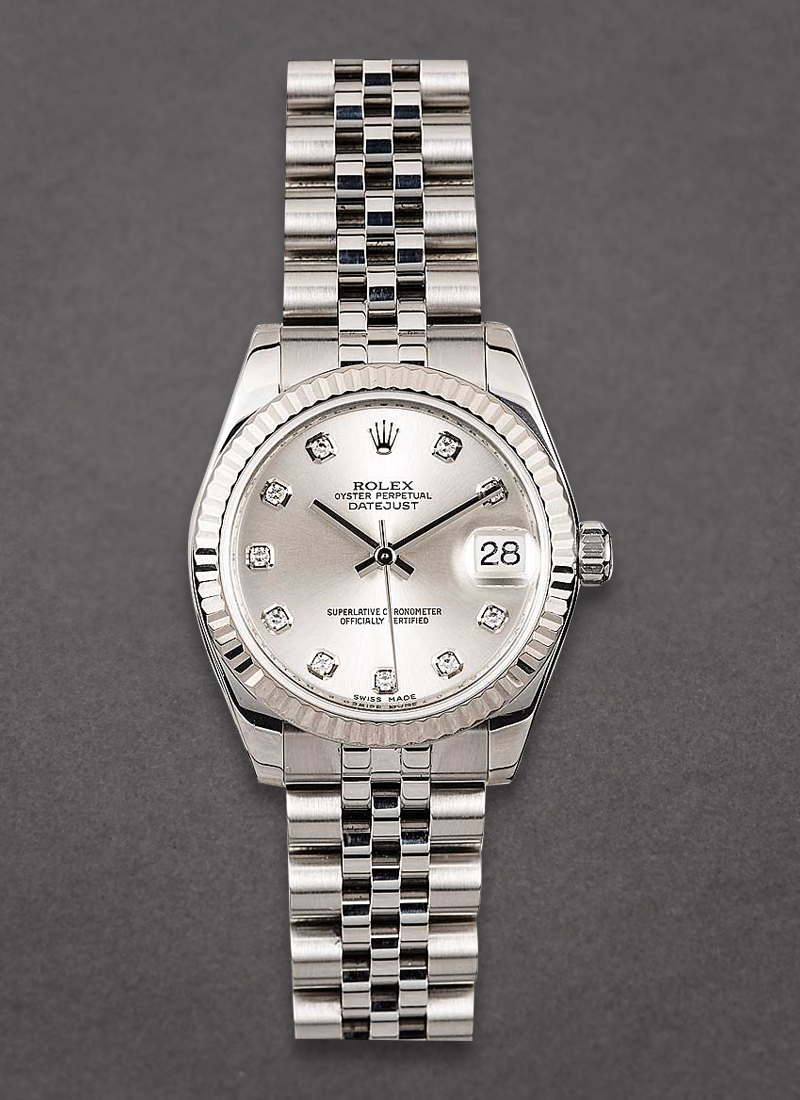 Pre-Owned Rolex Datejust Mid Size 31mm in Steel with White Gold Fluted Bezel