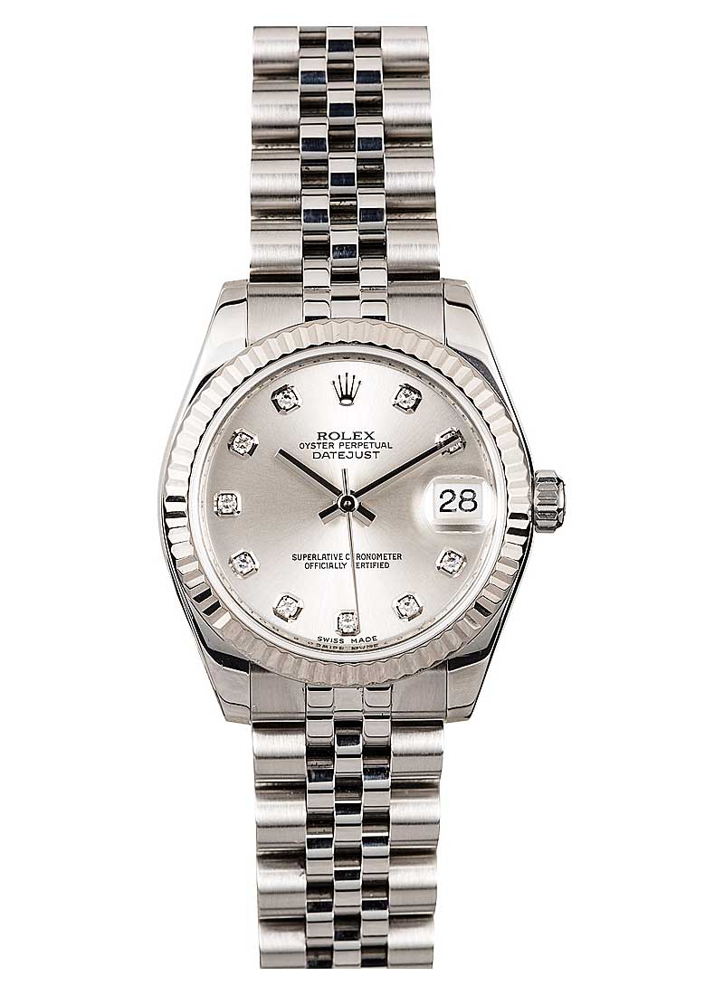 Pre-Owned Rolex Datejust Mid Size 31mm in Steel with White Gold Fluted Bezel