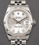 Datejust Mid Size 31mm in Steel with White Gold Fluted Bezel on Bracelet with Silver Diamond Dial