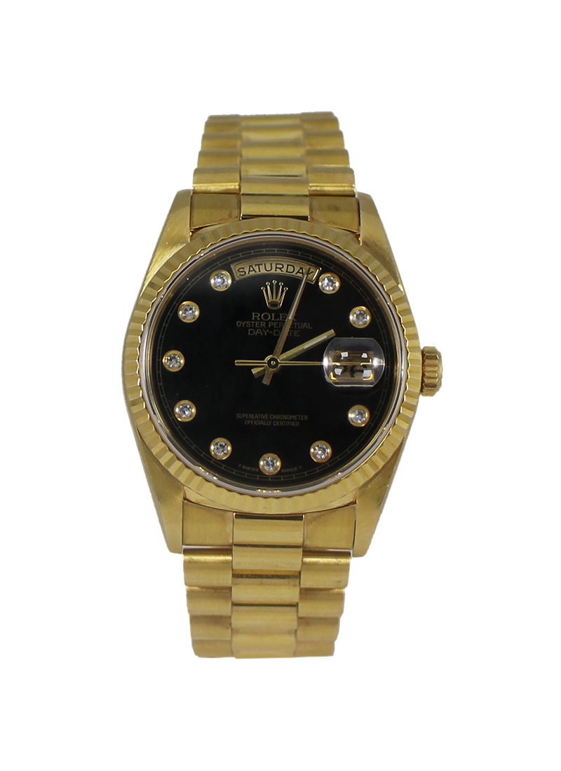 Pre-Owned Rolex Day-Date 36mm President in Yellow Gold with Fluted Bezel