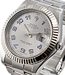 Datejust II 41mmin Steel with White Gold Fluted Bezel on Oyster Bracelet with Silver Dial with Blue Arabic