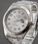 Datejust II 41mmin Steel with White Gold Fluted Bezel on Oyster Bracelet with Silver Dial with Blue Arabic