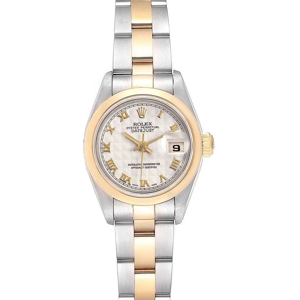 Datejust 26mm in Steel with Yellow Gold Smooth Bezel on Bracelet with Ivory Pyramid Roman Dial