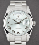 President Day Date 36mm in Platinum with Smooth Bezel on President Bracelet with Glacier Blue Roman Dial