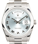 President Day Date 36mm in Platinum with Smooth Bezel on President Bracelet with Glacier Blue Roman Dial