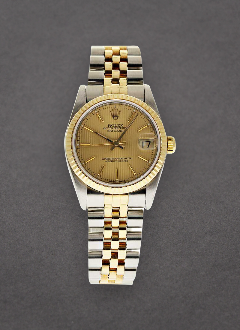 Pre-Owned Rolex Mid Size 31mm Datejust in Steel with Yellow Gold Fluted Bezel