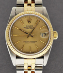 Mid Size 31mm Datejust in Steel with Yellow Gold Fluted Bezel on Bracelet with Champagne Tapestry Stick Dial