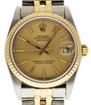 Mid Size 31mm Datejust in Steel with Yellow Gold Fluted Bezel on Bracelet with Champagne Tapestry Stick Dial