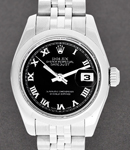 Datejust 26mm in Steel with Smooth Bezel on Steel Bracelet with Black Roman Dial