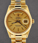 Day Date 36mm President in Yellow Gold with Fluted Bezel on President Bracelet with Champagne Tapestry Stick Dial