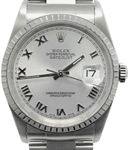 Datejust 36mm in Steel with Engine Bezel on Oyster Bracelet with Silver Roman Dial