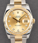 Datejust 36mm in Steel with Yellow Gold Fluted Bezel on Oyster Bracelet with Champagne Diamond Dial