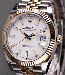2-Tone Datejust 41mm with Fluted Bezel on Jubilee Bracelet with White Stick Dial