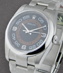 Oyster Perpetual 36mm in Steel with Smooth Bezel on Oyster Bracelet with Black Arabic Dial