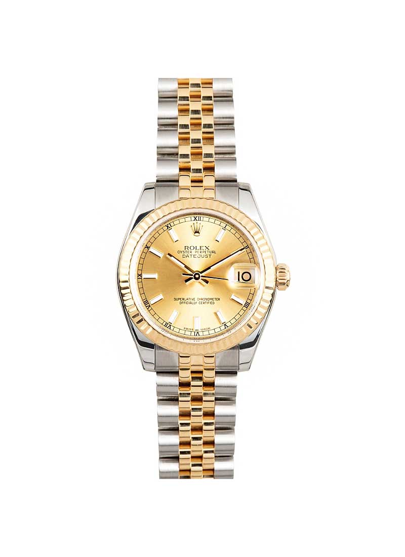 Pre-Owned Rolex Datejust 31mm Mid Size in Steel with Yellow Gold Fluted Bezel