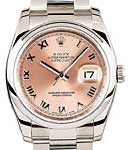 Datejust 36mm in Steel with Smooth Bezel on Oyster Bracelet with Pink Roman Dial