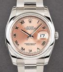 Datejust 36mm in Steel with Smooth Bezel on Oyster Bracelet with Pink Roman Dial