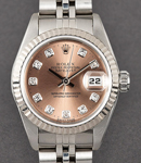 Datejust 26mmin Steel with White Gold Fluted Bezel on Bracelet with Pink Diamond Dial