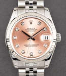 DateJust 31mm in Steel with White Gold Fluted Bezel on Steel Jubilee Bracelet with Pink Diamond Dial